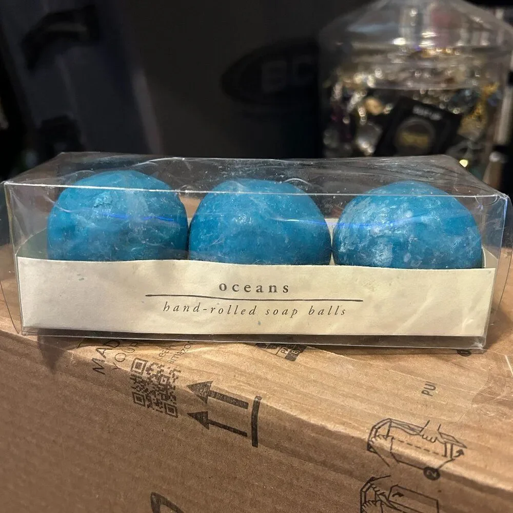 Pier 1 One Set of 3 Ocean Scented Blue Soap Balls NIB